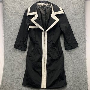 Bebe Trench Coat Women’s S Black White MOD Colorblock Belted Long Jacket